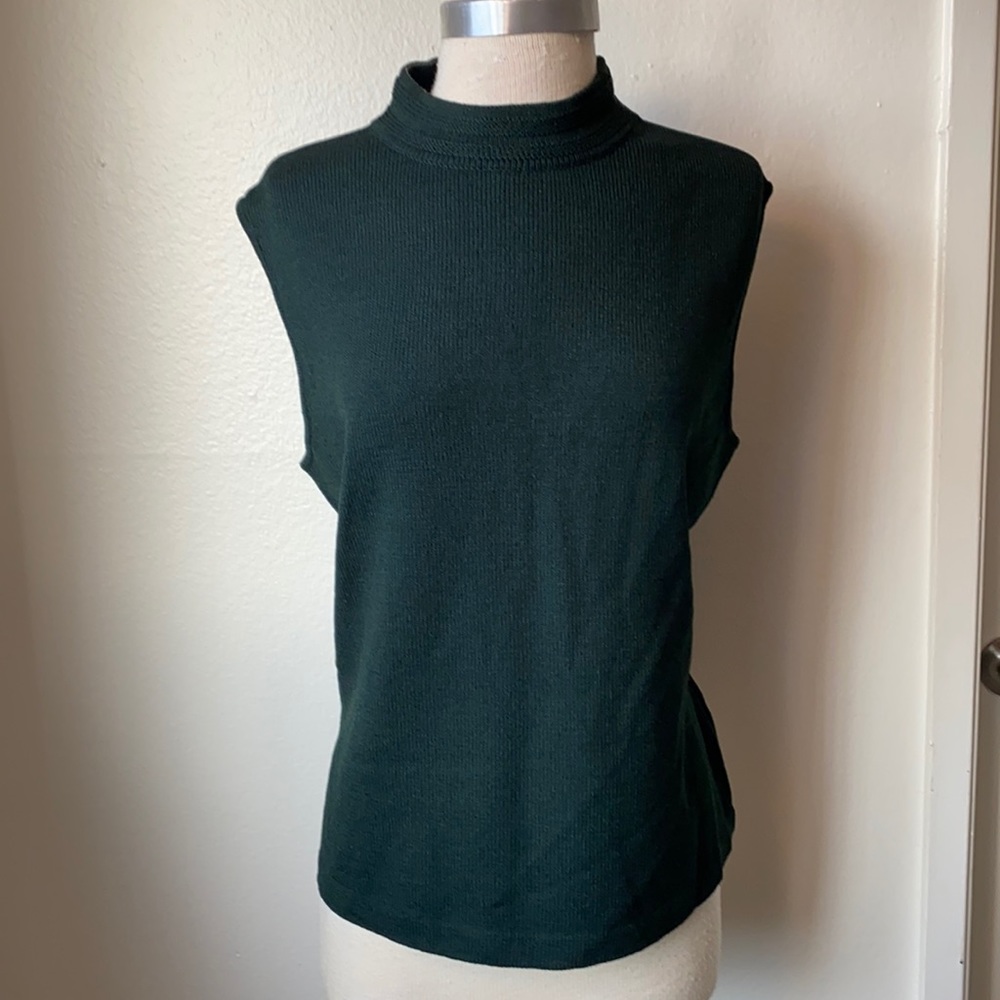 St John Forest Green Knit Sleeveless Scoop Neck Top L
